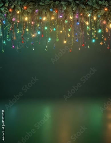 Multicolored Christmas lights glowing, festive green backdrop,  festive,  blue,  blurry