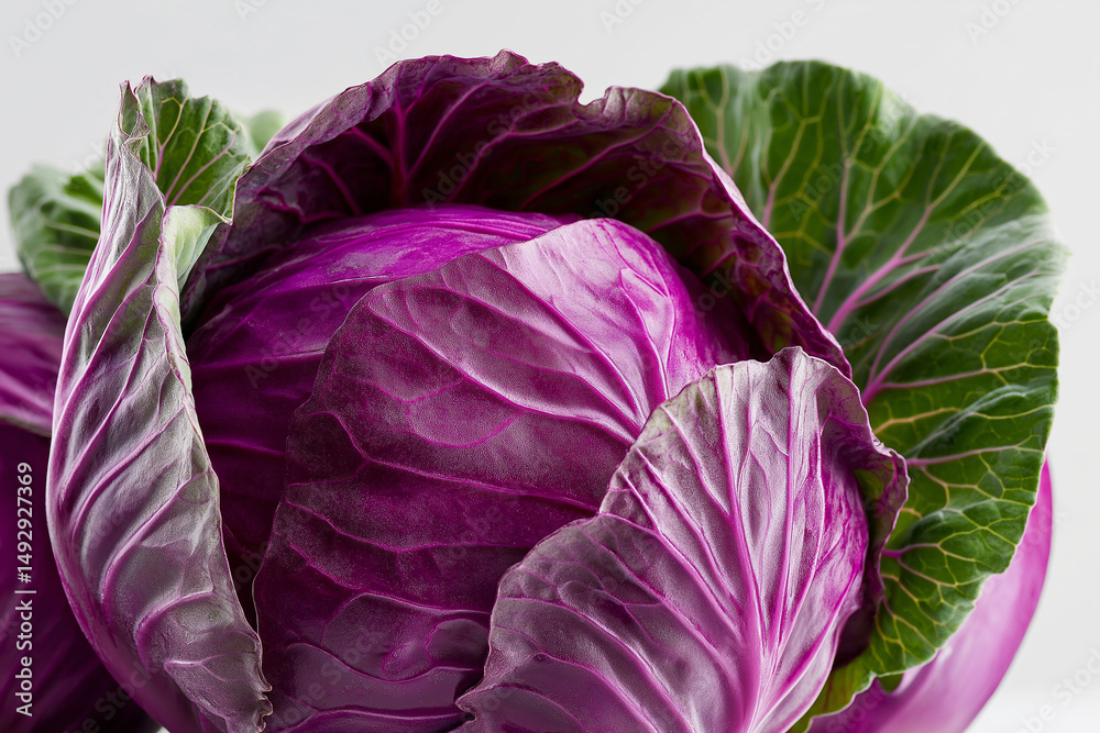 Obraz premium Close up, purple cabbage against white background. Highly detailed, HD, 16K 