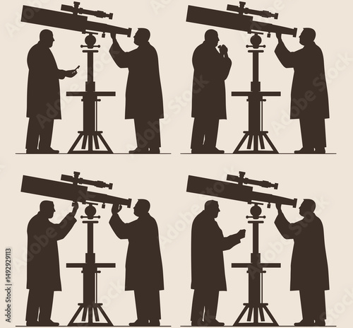 Observing the Cosmos: A visual narrative of an astronomer in action, utilizing a telescope to explore the universe. The silhouette offers a glimpse into the dedication of scientific inquiry.