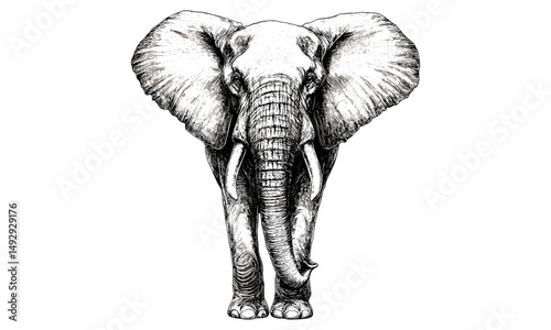 Vintage Elephant Wall Art, Trunk Raised Drawing, Black Monochrome Wildlife Sketch, Rustic Nature Illustration, Etching Style Fauna Artwork, old-world animal print, bohemian safari