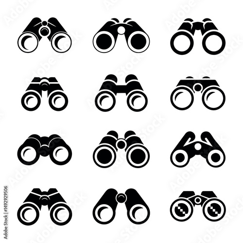 Collection of binocular vector icons for navigation and scouting design.

