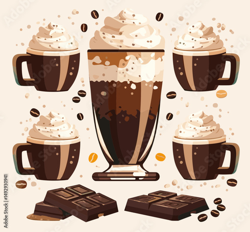 Coffee and Chocolate Delights: Artistic composition of coffee and chocolate elements, creating an inviting and delicious scene that stimulates the senses.