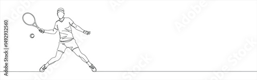 Tennis player continuous one line drawing. Hand drawn player with racket.