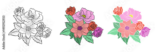 Set of elements flowers for decoration on transparent background 