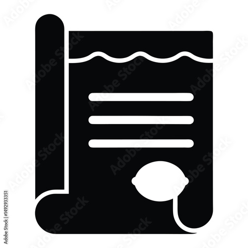 Black and White Icon Depicting a Document Scroll with Official Seal