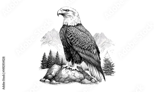 Vintage Eagle Illustration, Hand-drawn Bird of Prey, Black Sketch Effect, Rocky Mountains Art, Rustic Wildlife Decor, Animal Print, Engraved Style, Nature Sketch, Animal Art Print