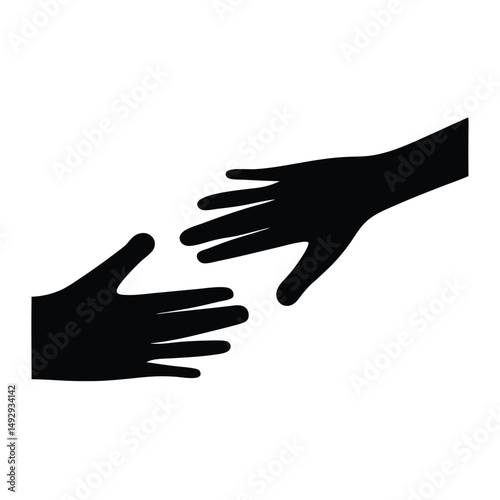 Black silhouette of two hands reaching towards each other in need