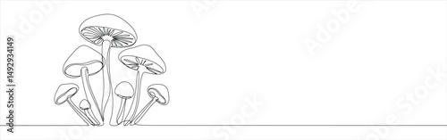 Mushrooms continuous one line drawing. Hand drawn mushroom.