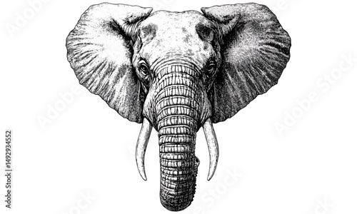 Vintage Elephant Head Sketch, Safari Animal Art, Rustic Wildlife Illustration, Detailed Engraving, Nature Drawing, Antique Engraving Style, Black Sketch, Wall Art for Nature Lovers