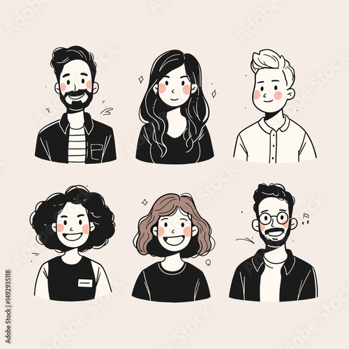 Diverse Portraits: A collection of stylized illustrations of individuals showcasing a variety of personalities and expressions.