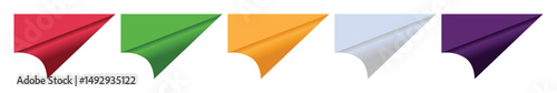 Folded corner ribbon vector set. Empty colorful labels for promotions and highlights