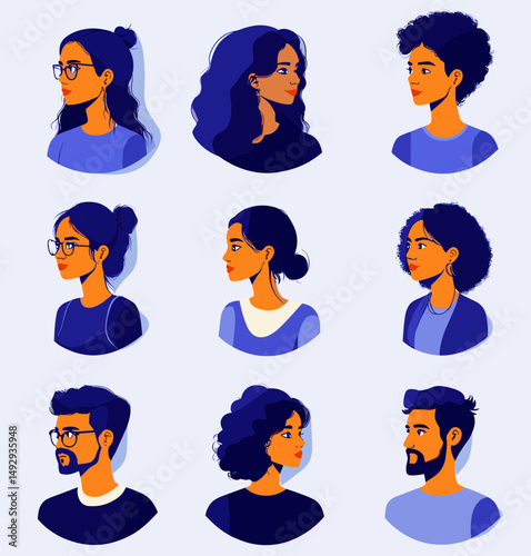 Diverse Portrait Collection: A vibrant and contemporary collection of diverse portraits, each showcasing a unique individual in a modern and artistic style. 