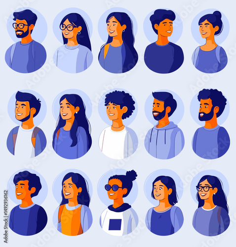 Diverse Portraits: A collection of diverse portraits capturing various individuals. Featuring an array of expressions and styles in a series of illustrated images.
