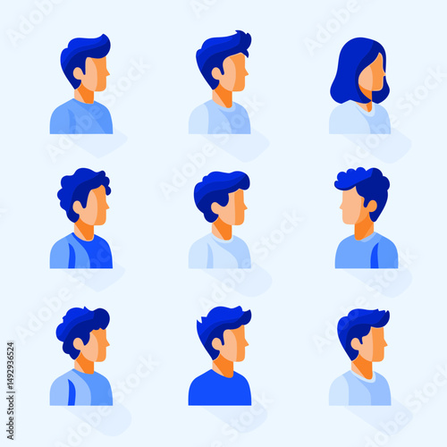 Profile Icons: A curated collection of stylized profile icons showcases diverse individual identities, represented through clean lines, solid colors, and modern illustration style. 
