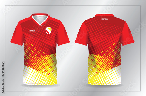 abstract red and yellow sport jersey for football and soccer shirt template