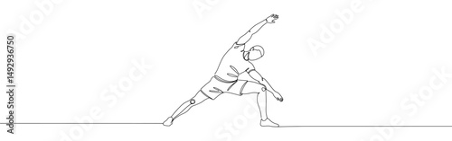 Man make stretching exercise continuous one line drawing. Hand drawn fitness concept.