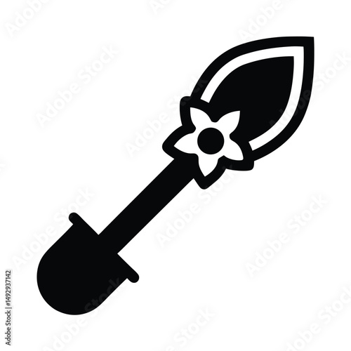 Ornate Gardening Trowel Icon with Floral Decoration and Rounded Handle