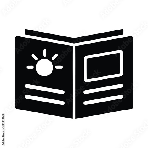 Open book icon depicting vacation journal with sun and text content