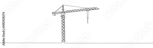 Construction crane continuous one line drawing. Hand drawn building art.