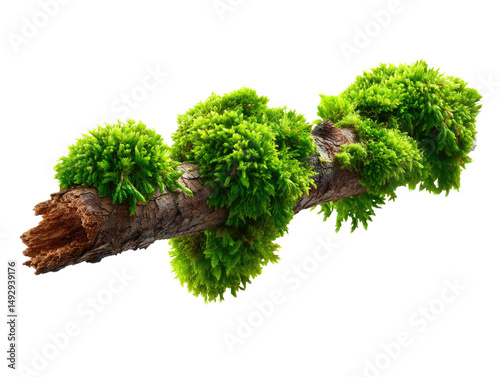 Mossy Branch: A close-up shot unveils a weathered wooden branch adorned with vibrant green moss, a stunning display of nature's artistry.