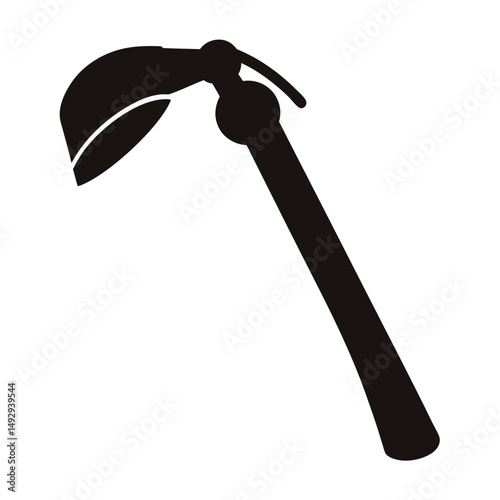 Stylized illustration of a dark monochrome garden hoe tool on white