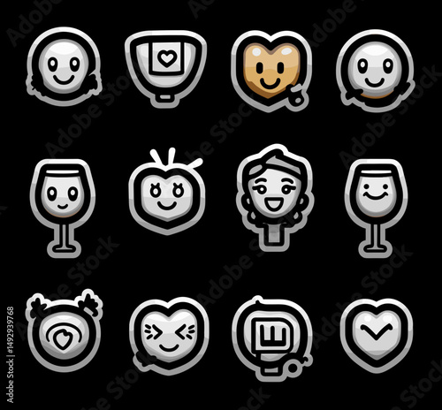 Whimsical Icon Collection: A curated collection of charming icons, each designed with playful shapes and expressive features against a clean, contemporary backdrop.