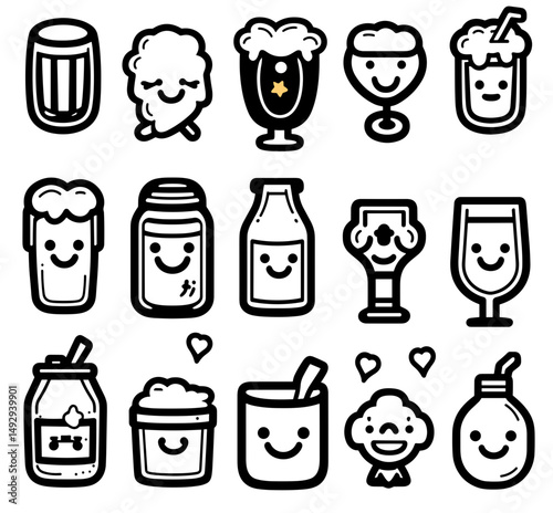 Whimsical Beverage Collection: A charming illustration showcasing a diverse array of beverages, each with its own unique personality.