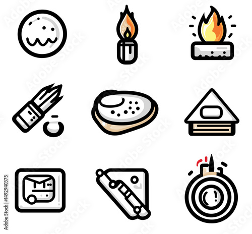 Ancient Traditions: A collection of meticulously illustrated icons, each representing elements of ancient religious or spiritual ceremonies. A diverse array of visual elements.