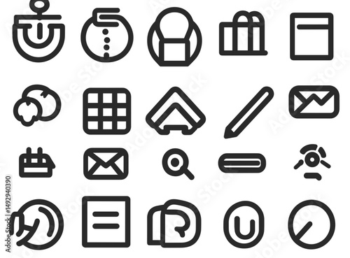 Diverse icon set: A visually engaging assortment of monochrome icons, perfect for any digital or design project.