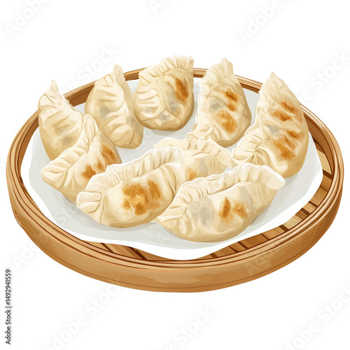 chinese steamed dumplings on transparent png background