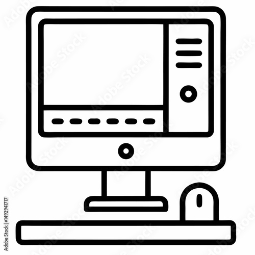 Computer minimalist line art icon logo symbol icon black color only