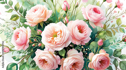 Elegant bouquet of peach roses and lush greenery