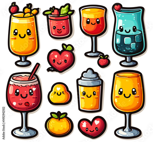 Adorable Beverage Collection: A delightful collection of charming and whimsical cartoon beverages, each with its own unique character and expression. The drinks, each a work of art.