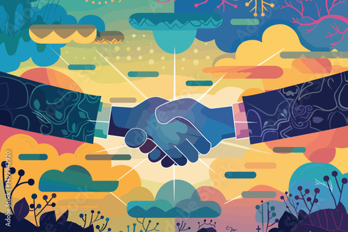 handshake low poly technology on blue background. Hands link internet connection. Business success concept. agreement partner. vector illustration fantastic mesh. relationship deal.