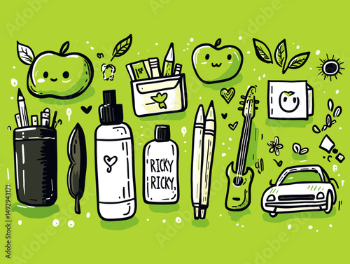 Playful doodles: A cheerful collection of hand-drawn icons come together, adding a dose of whimsy to a variety of things. 