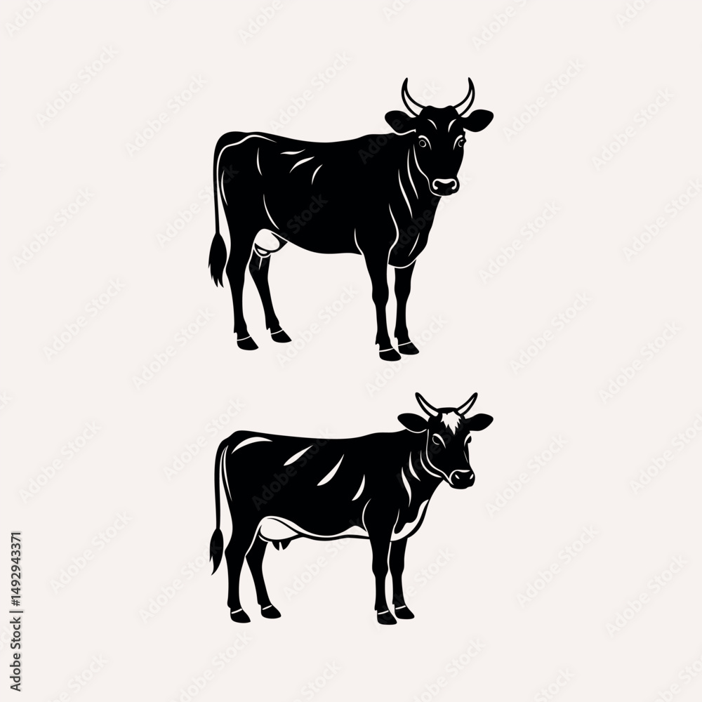 Fototapeta premium Cow vector silhouette on white background