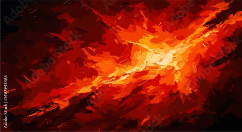 Abstract impressionist painting of explosive emotions expressed with thick brushstrokes in red, orange, and black, evoking a fiery and passionate mood.