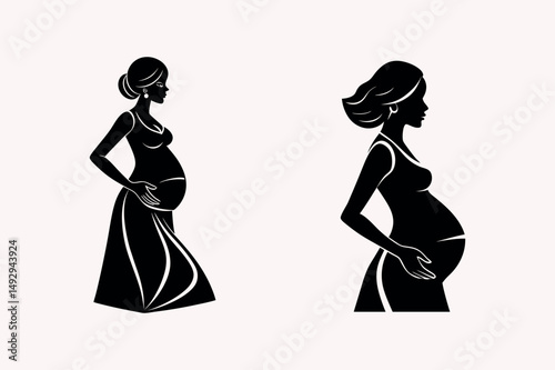 Pregnant lady vector silhouette on white background