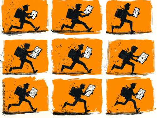 Urgent Delivery Silhouette: A dynamic illustration captures the essence of speed and reliability, showcasing a delivery courier in mid-run. Perfect for concepts of swift service.