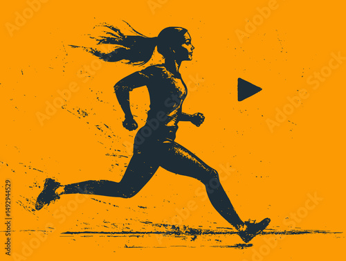 Dynamic Strides: A silhouette of a determined runner is captured in motion against a vibrant background. this image embodies the essence of determination, athleticism, and an active lifestyle.