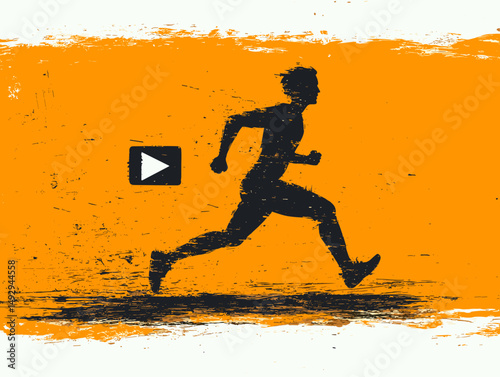 Dynamic Runner: A silhouette of a determined athlete in full stride against a textured orange backdrop, encapsulating the essence of movement, power, and athletic endeavor. 