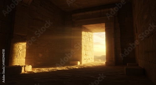 Ancient Stone Structure With Light Rays
