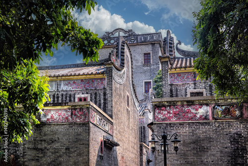 Foshan city, Guangdong, China. Wu Family Courtyard, now the Jiujiang Overseas Chinese Museum in Nanhai district. A rare combination of Chinese Lingnan and Western styles characteristics.