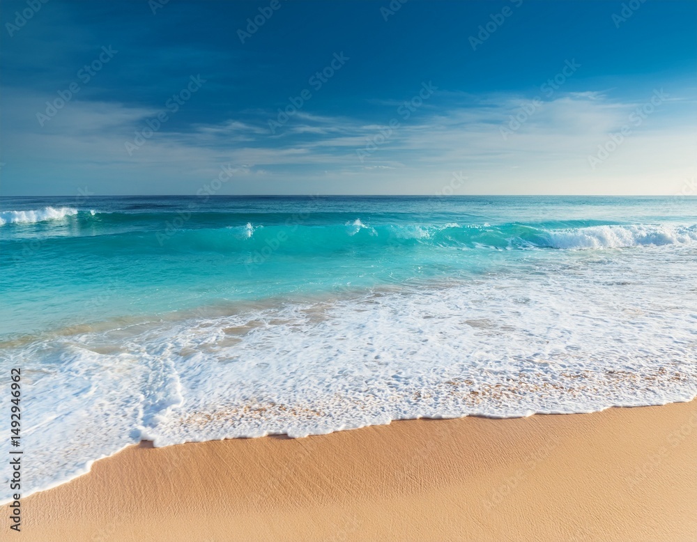 Fototapeta premium beautiful sandy beach and soft blue ocean wave