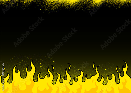 Flame fire Graffiti Background in neon style. Vector flame graphic with spray paint splatters
