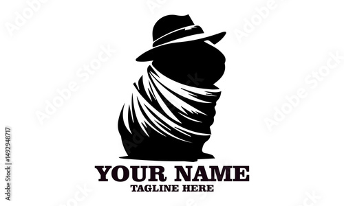 Stylized guinea pig in trench coat and fedora hat appearing like a mysterious noir detective. Animal humor concept, guinea pig vector illustration, guinea pig logo icon