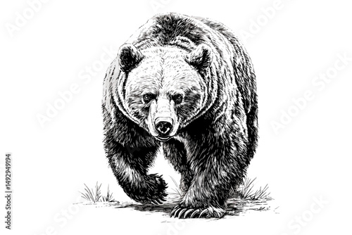 Rustic Bear Line Art, Black Forest Animal Sketch, Vintage Etching Style, Monochrome Wildlife Illustration, Nature-Inspired Mammal Print, Hand-Drawn Artwork, cabin wall print,