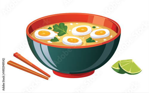 Egg Soup with Parsley Garnish - Vector Illustration