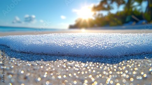 Wavy Foam Texture on Beach Sand with Sunlight Highlights