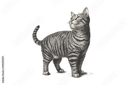Vintage Bengal Cat Illustration, Antique Etching Style, Hand-drawn Pet Portrait, Monochrome Sketch Art, Retro Animal Design, feline black line drawing, rustic decor print,
